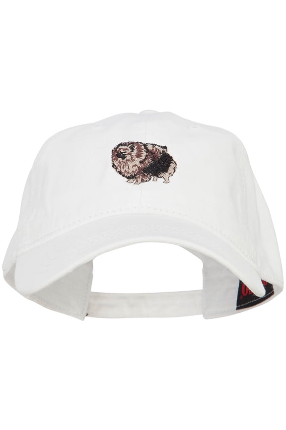 Pomeranian Embroidered Washed Cotton Twill Cap - White OSFM