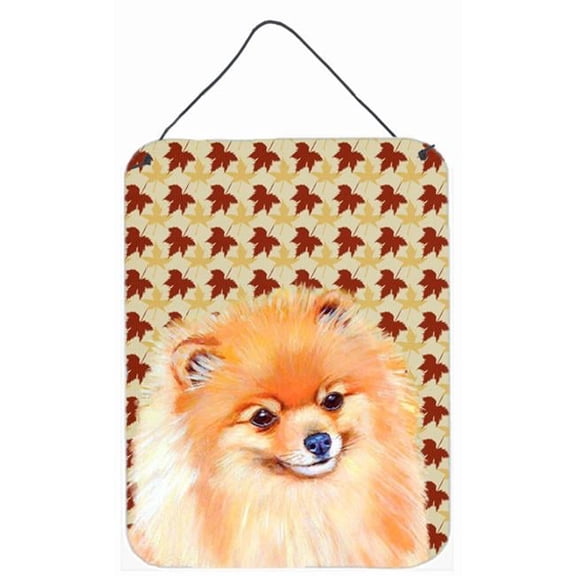 Pomeranian Fall Leaves Portrait Aluminium Metal Wall Or Door Hanging Prints 12 x 16 in.