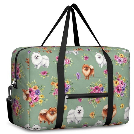 Pomeranian and Flowers Foldable Travel Duffel Bag, Airline Personal ...