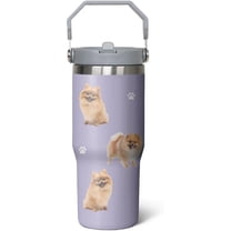 Pomeranian Gift for Dog Lover,30 oz Pomeranian Tumbler Stainless Steel Insulated with Handle (Pomeranian-Lavender, 30 oz)