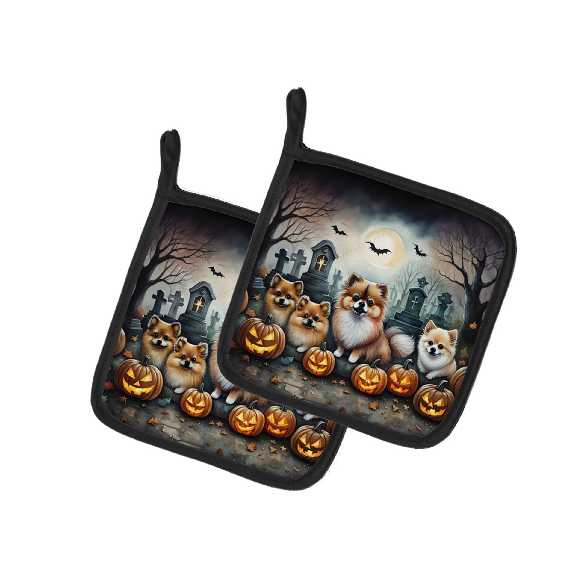 Pomeranian Halloween Pot Holders 7.5x7.5 Inch with Breed Specific Artwork