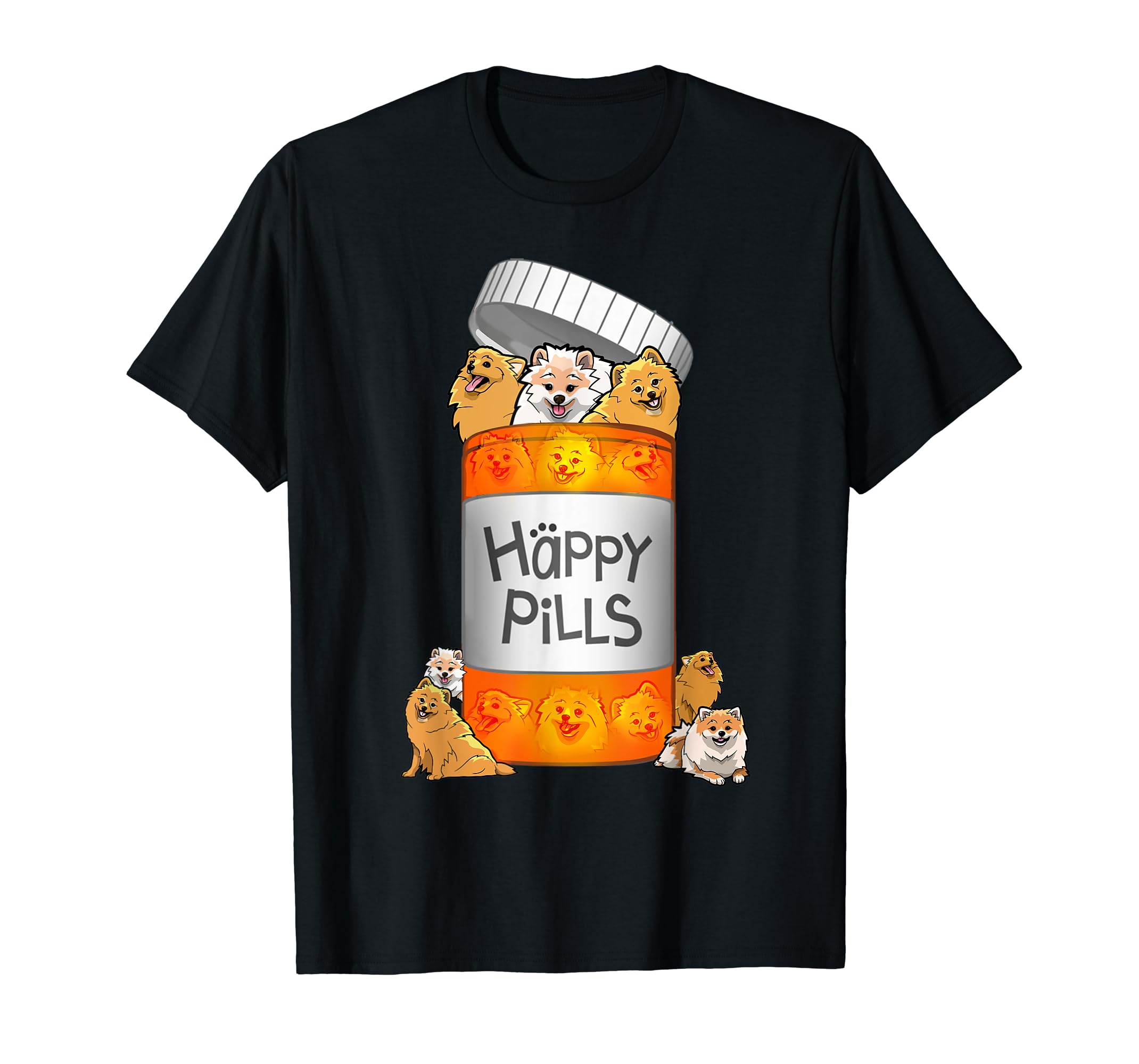 Pomeranian Happy Pills T-Shirt Black Short Sleeve Tee - Walmart.com