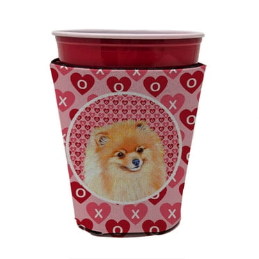 Pomeranian Hearts Love and Valentines Day Red Cup Hugger