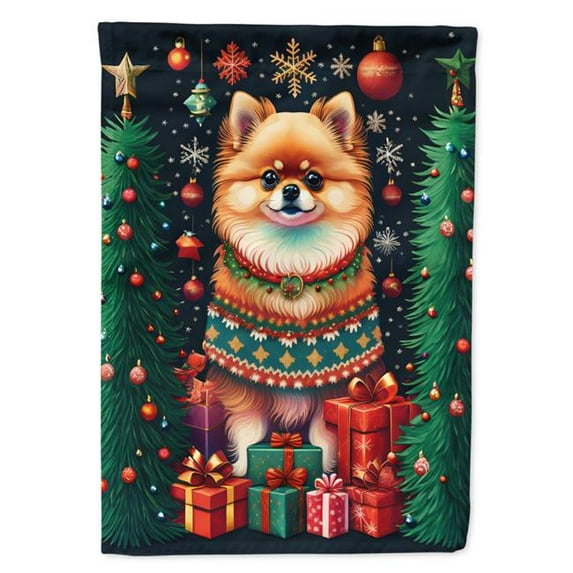 Pomeranian Holiday Christmas House Flag 28 in x 40 in
