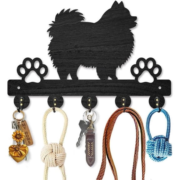 Pomeranian Key Holder for Wall Animal Dog Paws Key Hooks 11.87.9inch Dog Leash Holder Hanger with 5 Alloy Hooks for Entryway Front Door Kitchen Office Decoration
