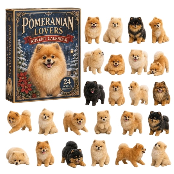 Pomeranian Lovers Advent Calendar, 24Pcs Acrylic Ornaments Countdown Calendar, Cute Pomeranian Puppy Hanging Decorations, Tree Pendant Gift for Pomeranian Dog Lovers