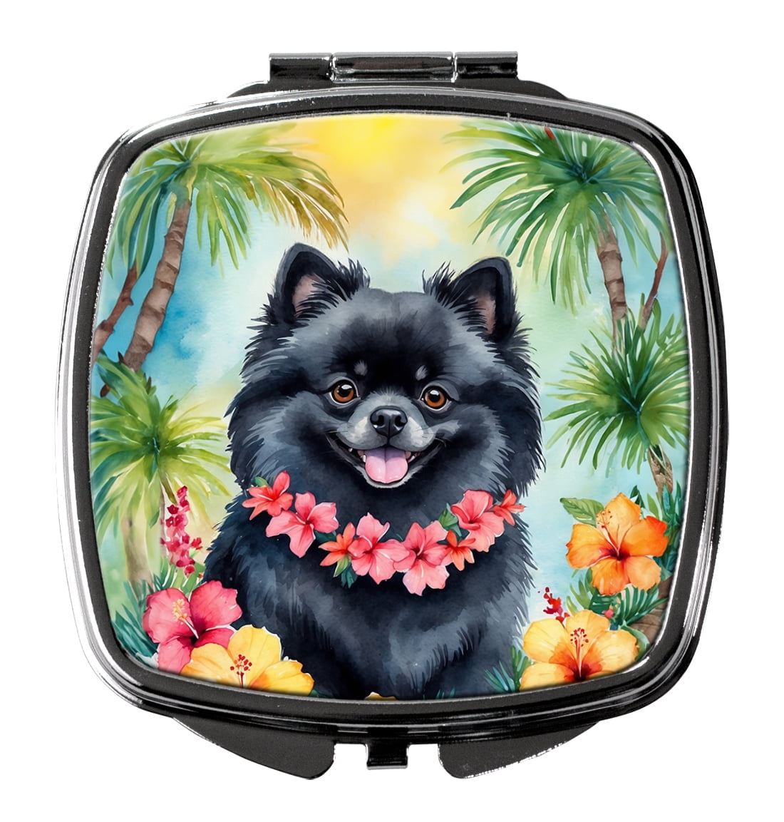 Pomeranian Luau Compact Mirror 2.75 in x 3 in