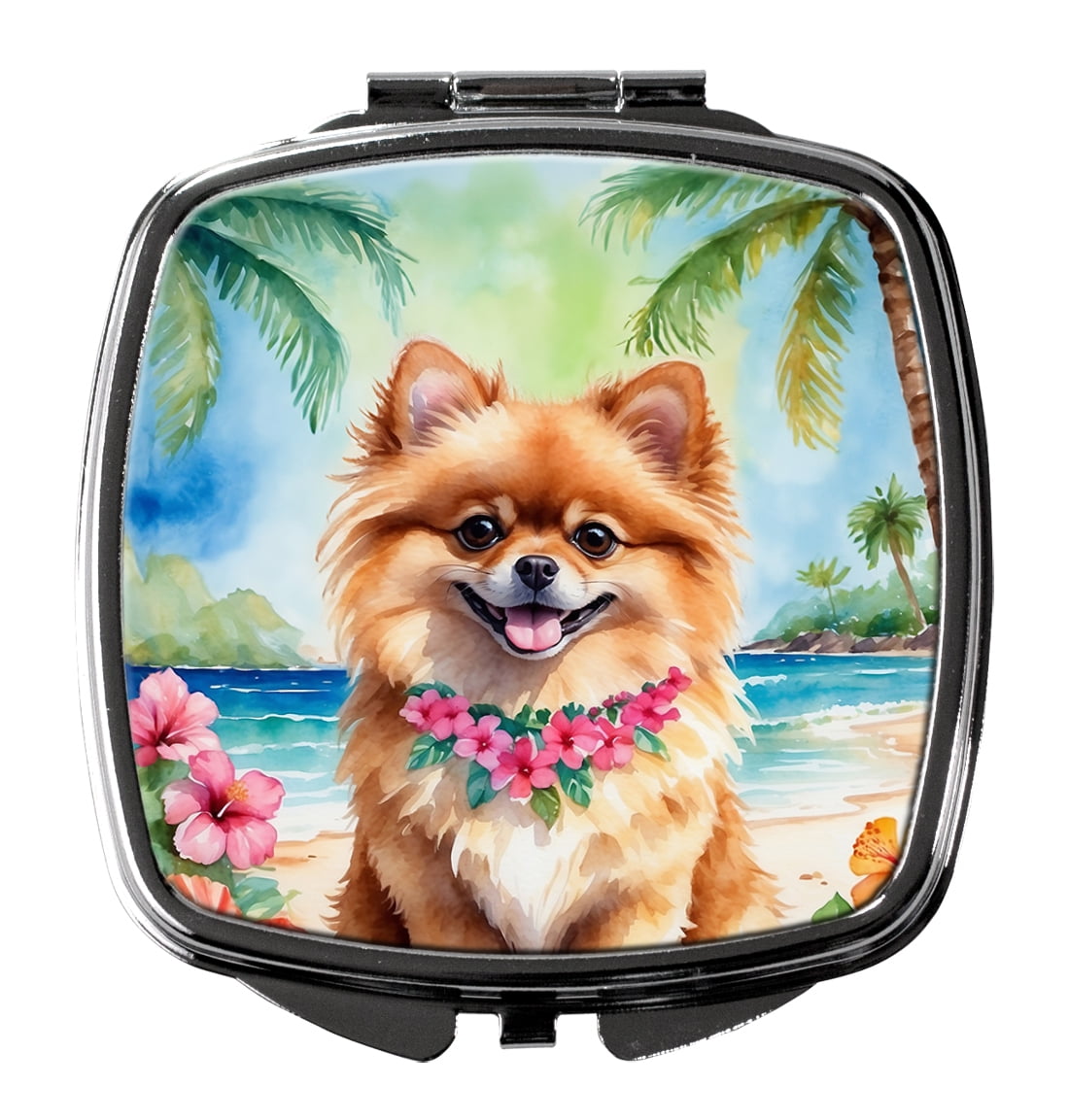 Pomeranian Luau Compact Mirror 2.75 in x 3 in
