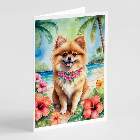Pomeranian Luau Greeting Cards Pack of 8 7 in x 5 in