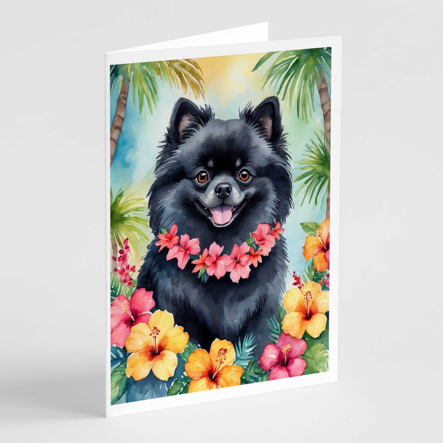 Pomeranian Luau Greeting Cards Pack of 8 7 in x 5 in