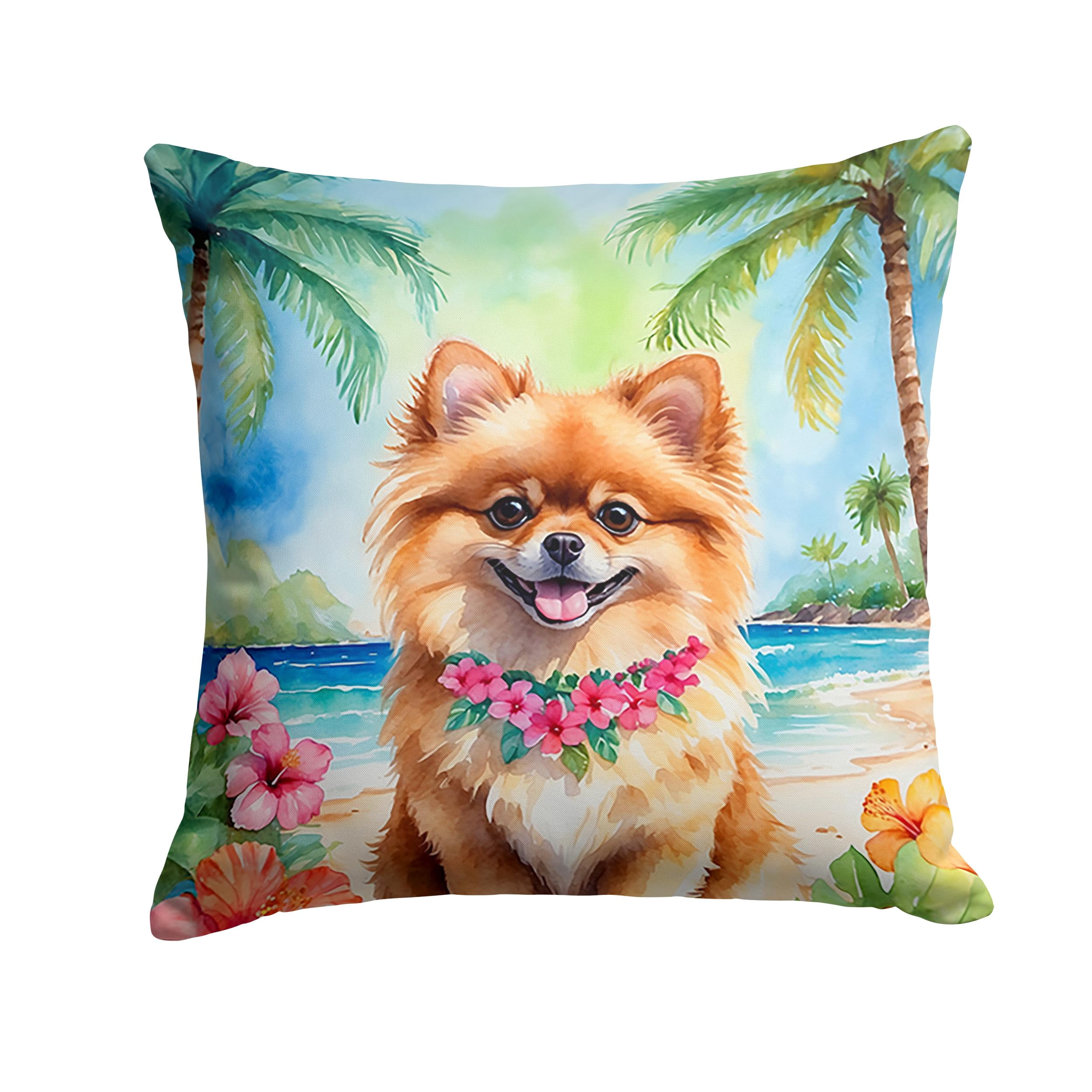 Pomeranian Luau Throw Pillow 14 in x 14 in