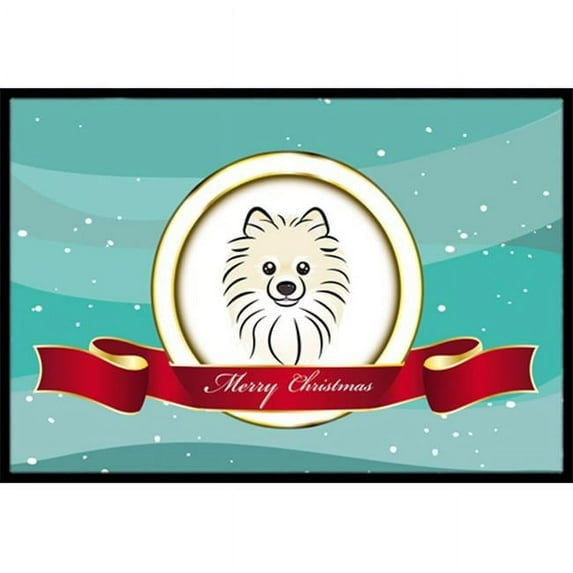 Pomeranian Merry Christmas Indoor & Outdoor Mat- - 18 x 27 in.