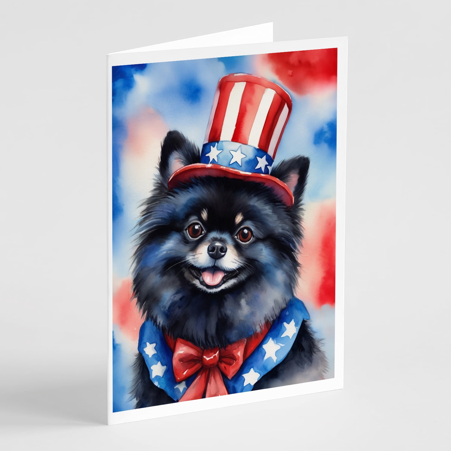 Pomeranian Patriotic American Greeting Cards Pack of 8 7 in x 5 in