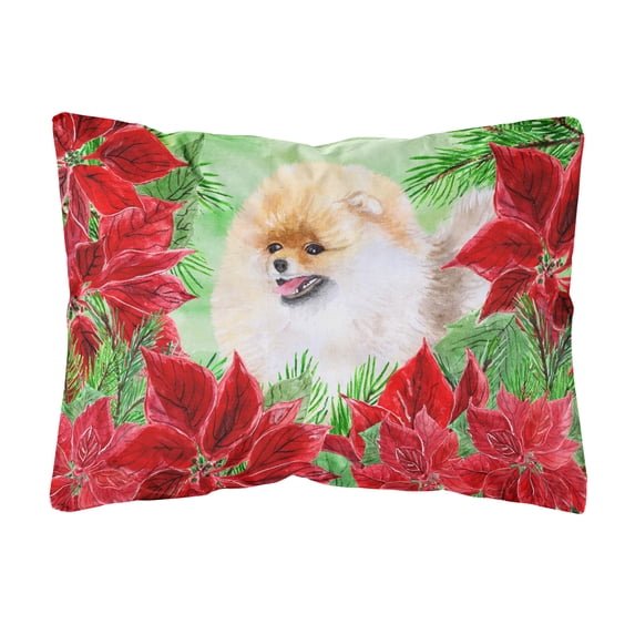 Pomeranian Poinsettas Canvas Fabric Decorative Pillow