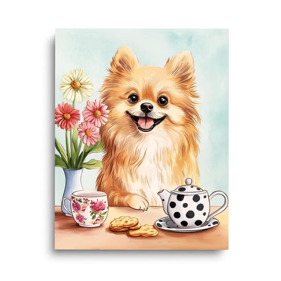 Pomeranian Print, Whimsical Puppy Wall Art, Cute Dog Poster, Pet Nursery Decor, Tea Party Theme Artwork, Small Dog Lover Home Decor #3798, Unframed Poster Size 8x12