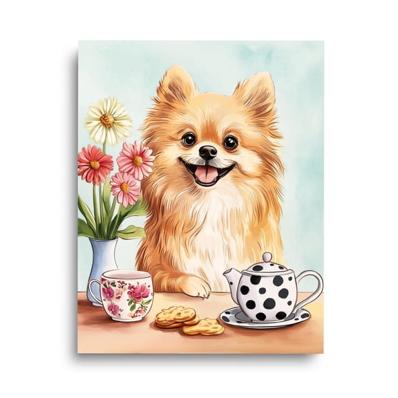 Pomeranian Print, Whimsical Puppy Wall Art, Cute Dog Poster, Pet Nursery Decor, Tea Party Theme Artwork, Small Dog Lover Home Decor Poster, UNFRAMED