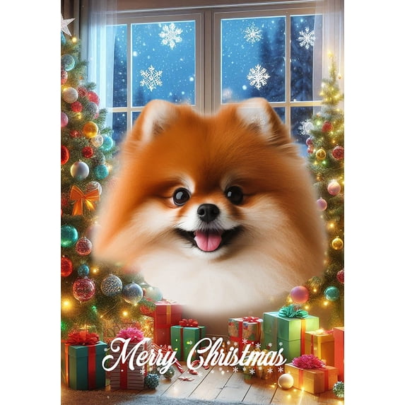 Pomeranian Red - Best of Breed Christmas House Flag 28" x 40"