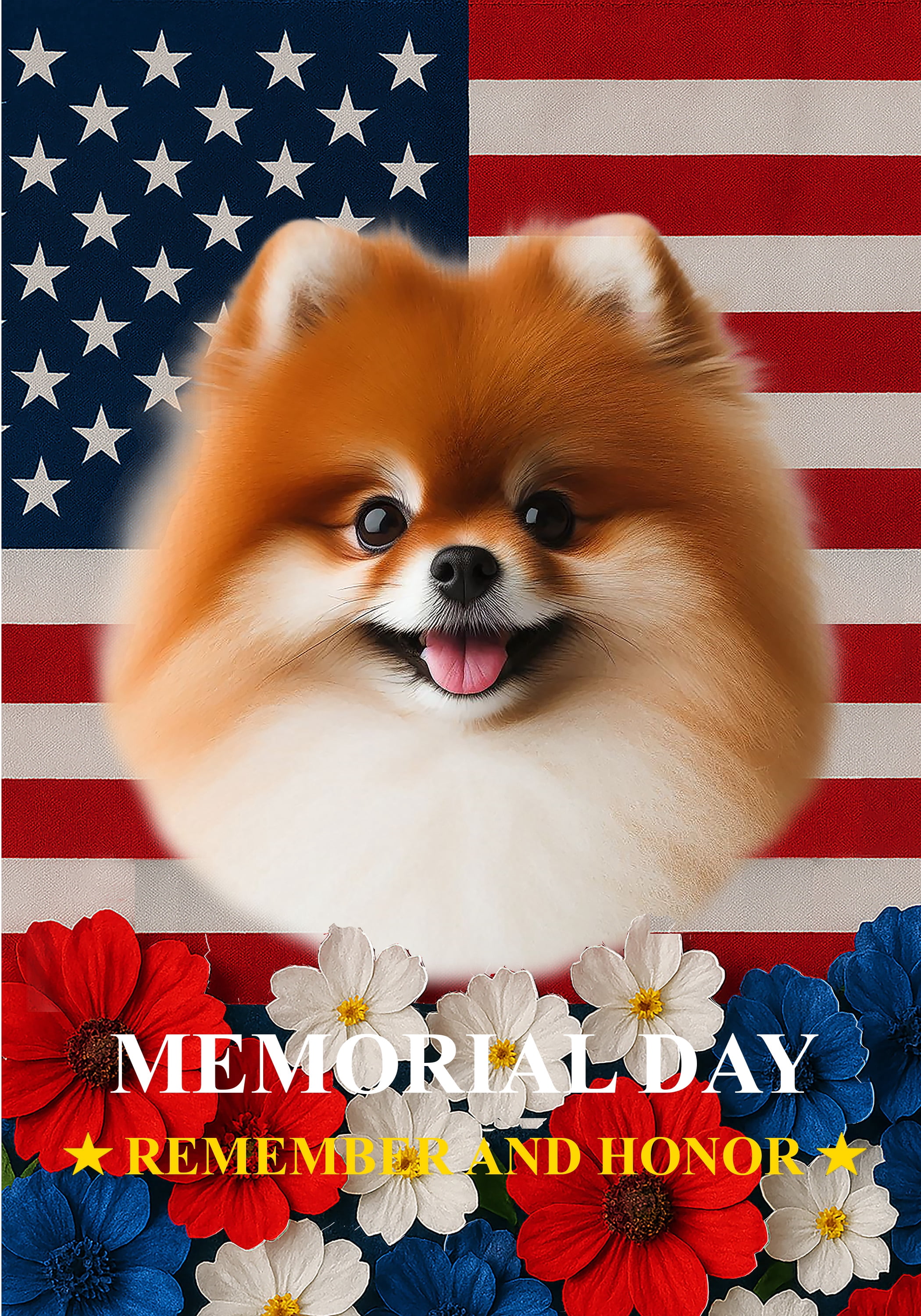 Pomeranian Red - Best of Breed Memorial Day Outdoor House Flag 28" x 40" Mailbox Flag Dog Flag