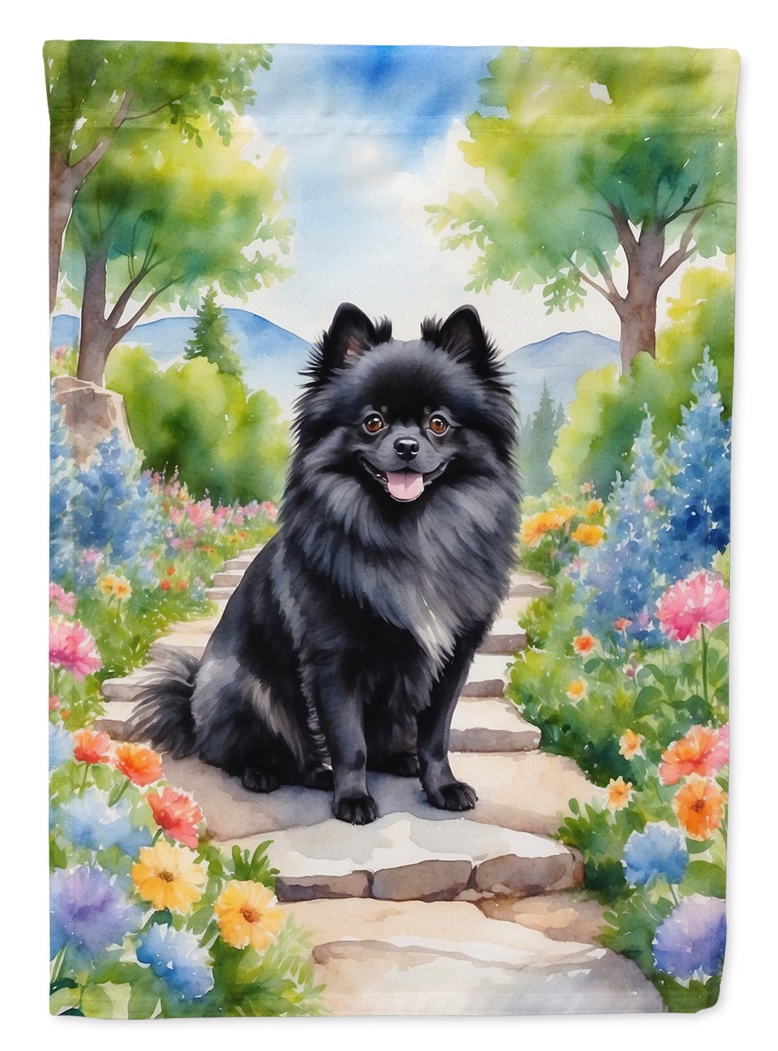 Pomeranian Spring Path Garden Flag 11.25 in x 15.5 in