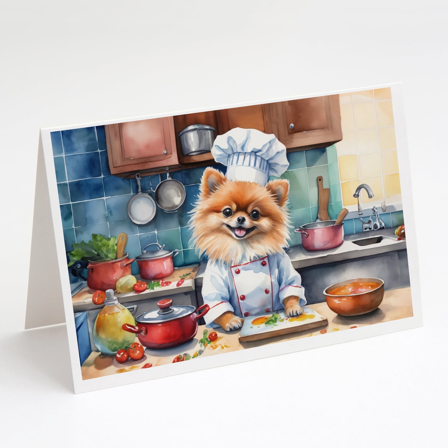 Pomeranian The Chef Greeting Cards Pack of 8 7 in x 5 in