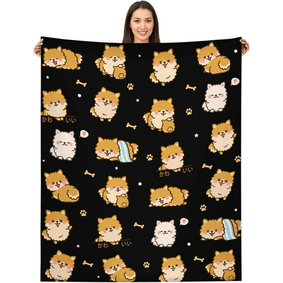 Pomeranian Throw Blanket Cute Puppy Blanket Animal Pet Couch Throw Pomeranian Gifts for Pomeranian Lovers 50"×60"