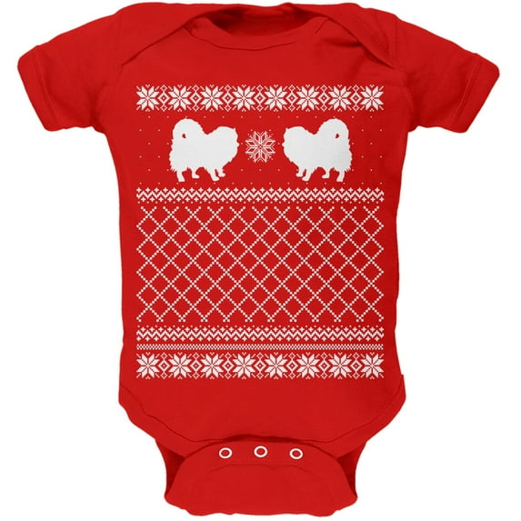 Pomeranian Ugly Christmas Sweater Red Soft Baby One Piece - 24 month