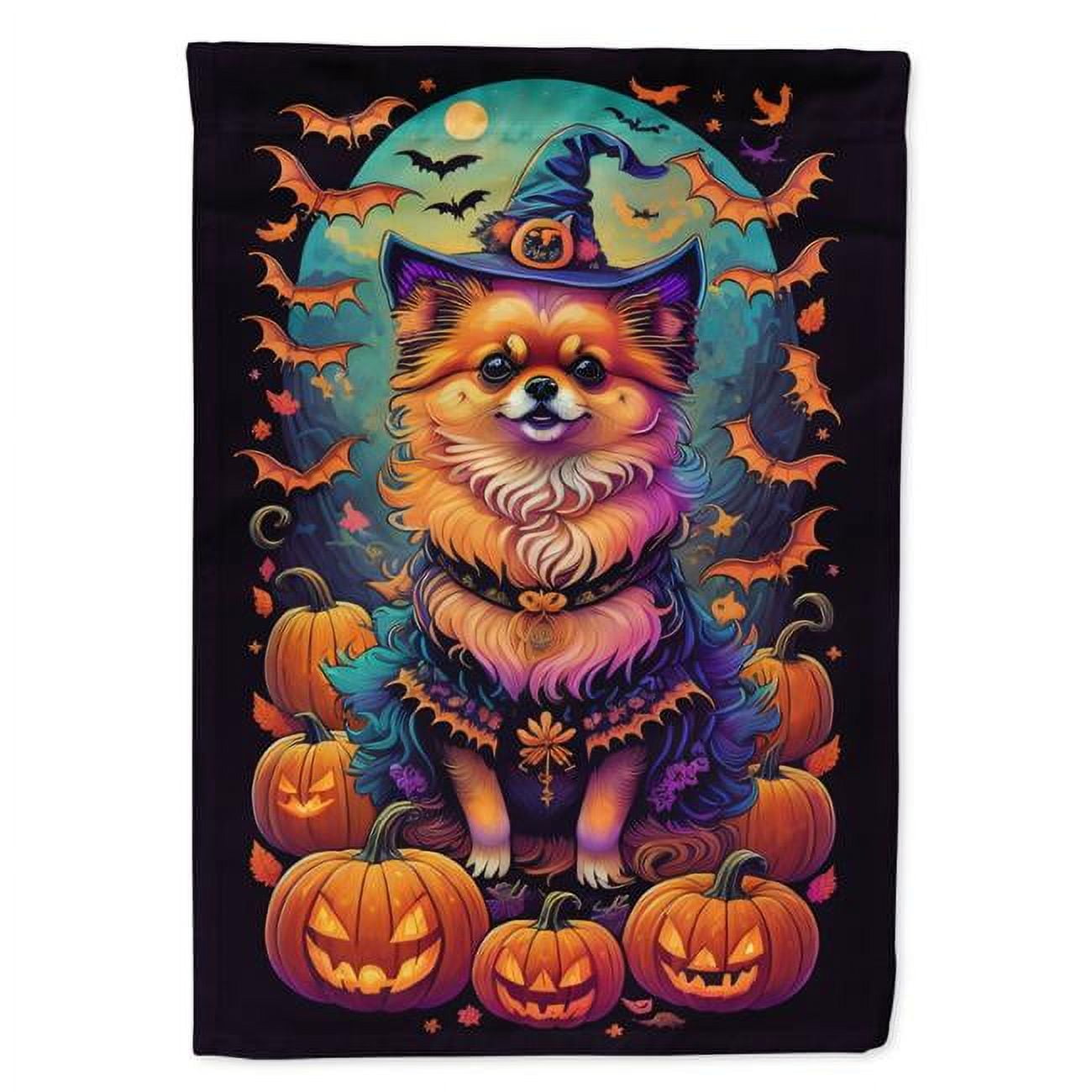 Pomeranian Witchy Halloween House Flag