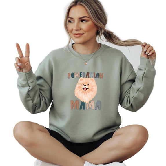 Pomeranian Women's Long Sleeve Crewneck Dog Mom Sweatshirt Pom Puppy Mama Print Graphic Shirts Pullover Tops