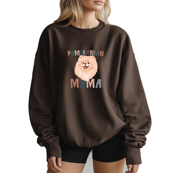 Pomeranian Women's Long Sleeve Crewneck Dog Mom Sweatshirt Pom Puppy Mama Print Graphic Shirts Pullover Tops