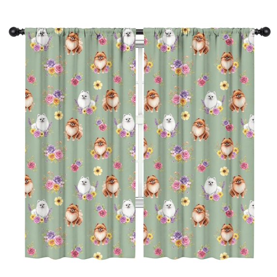 Pomeranian and Flowers Insulated Teens Curtains Set Of 2, Bedroom Essentials, Toddler Room Decor 42x84in(106x213cm)