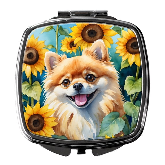 Pomeranian in Sunflowers Compact Mirror 2.75 in x 3 in