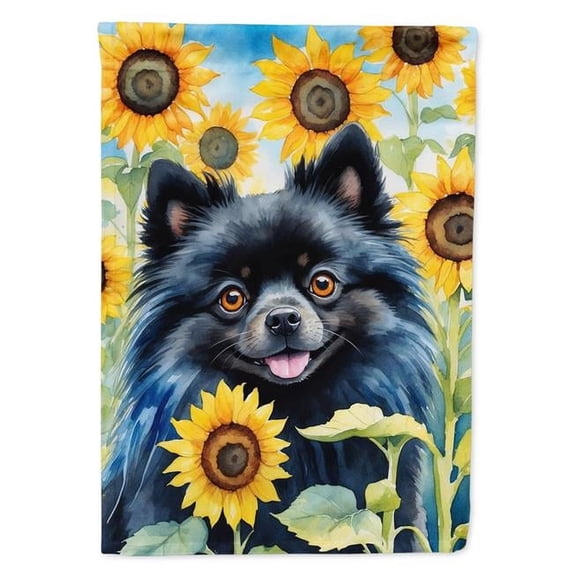 Pomeranian in Sunflowers Garden Flag 11.25 in x 15.5 in