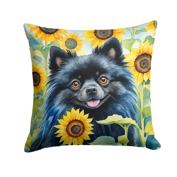 Pomeranian in Sunflowers Throw Pillow 14 in x 14 in
