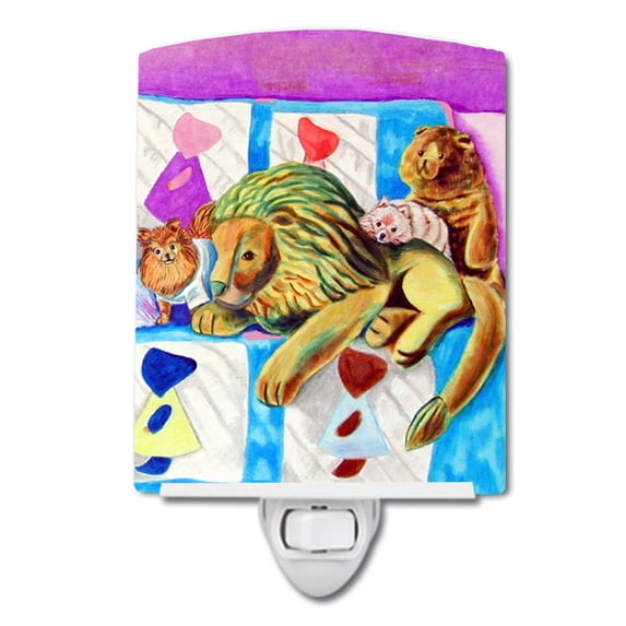 Pomeranian on the Couch with Toy Tiger Ceramic Night Light