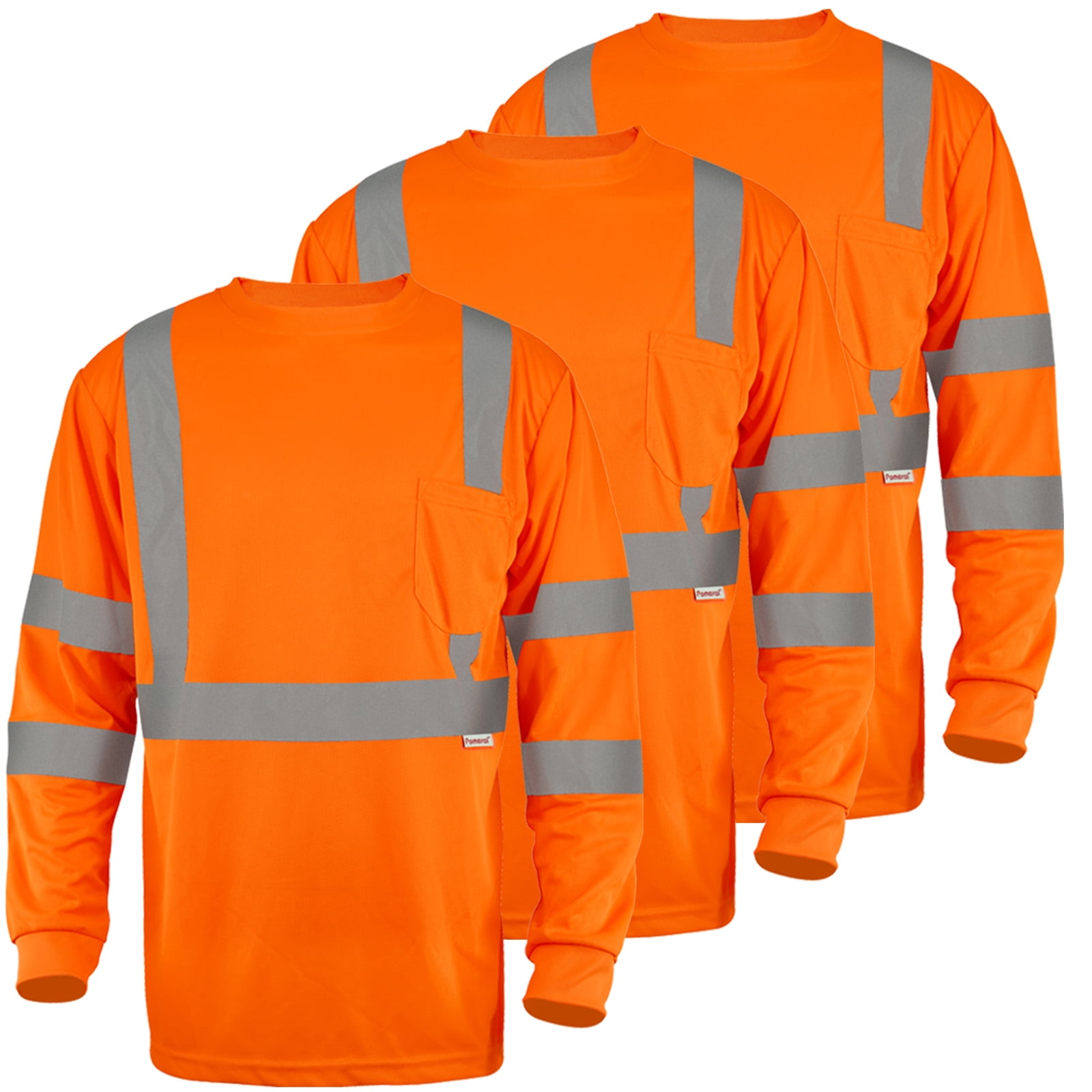 Pomerol 3Pack Hi Vis Class 3 Reflective Safety Shirt - Long Sleeve Work ...
