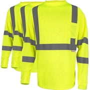 Pomerol 3Pack Hi Vis Class 3 Reflective Safety Shirt - Long Sleeve Work T-Shirt, Fluorescent Yellow for Construction, Road Work-XXL