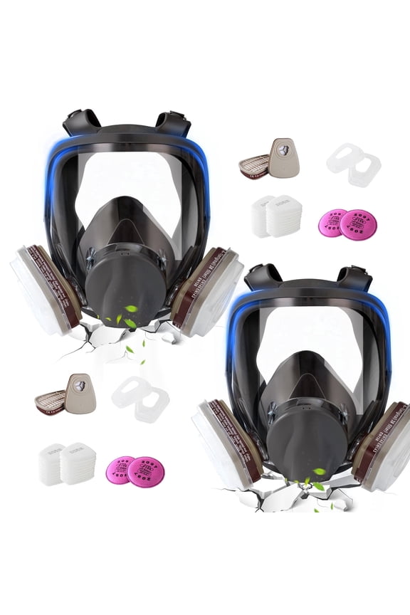 Full Face Respirator Mask with Carbon Filters, Anti-Fog Gas Mask for Painting & Industrial Work 2Pack