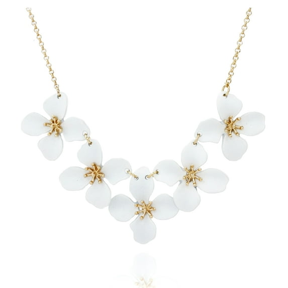 Pomina Floral Flower Bib Necklace Fashion Statement Floral Collar Short Necklace for Women (White)