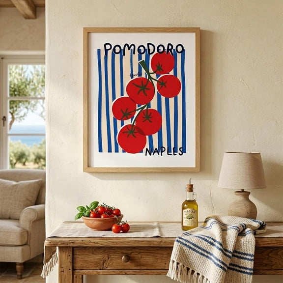 Pomodoro Naples Hand Drawn Poster, Italian Tomato Kitchen Art, Unframed Paper Poster 8x10in