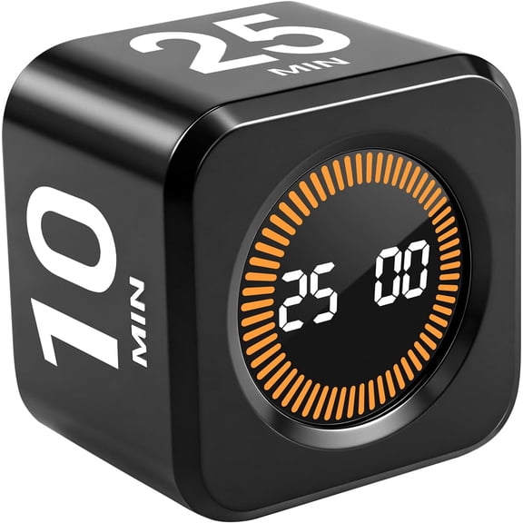 Pomodoro Timer Cube for Productivity 5/25/10/50 Minutes Preset, Digital Gravity Sensor Desk Visual ADHD, Silent Mode, Ideal Office, Study, Kitchen & Kids