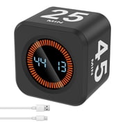Pomodoro Timer Cube Visual Productivity Flip Timer for Kids Classroom Desk 5/10/25/50min& Custom Countdown Silent&Sound Mode Digital Cube for ADHD Study Work School Game Kitchen