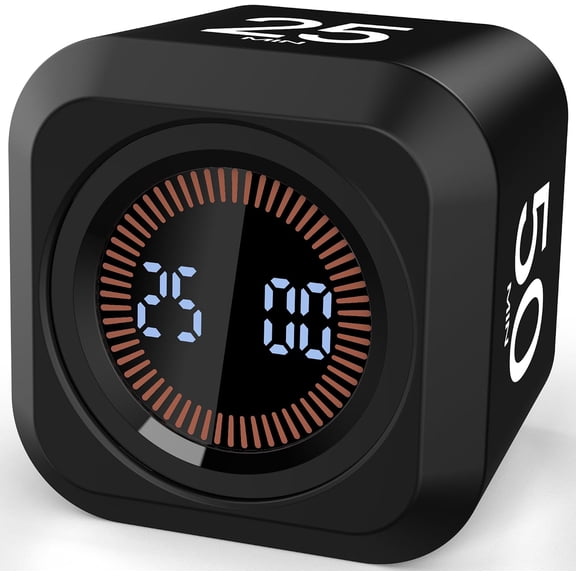 Pomodoro Timer Cube with Silicone Case 5/10/25/50 min, Vibrate&Sound Alarm