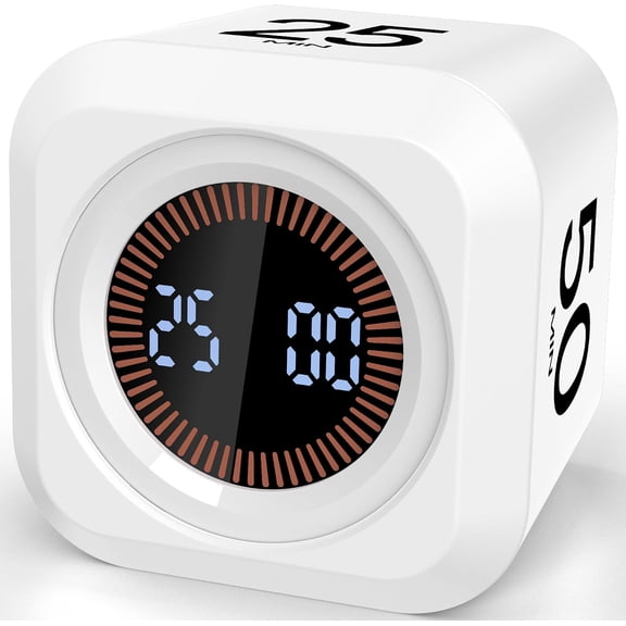 Pomodoro Timer Cube with Silicone Case 5/10/25/50 min, Vibrate&Sound Alarm