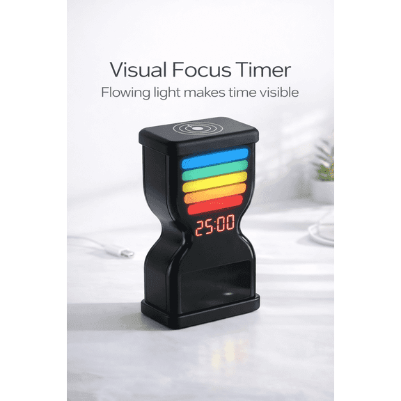 Pomodoro Timer for Productivity, Visual Timer with Light Flow, Flip Timer 25/5 min, Custom Countdown Count-up, USB-C Rechargeable, Silent Study Timer for Kids ADHD Gift Work Classroom