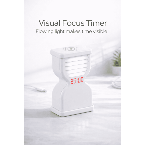 Pomodoro Timer for Productivity, Visual Timer with Light Flow, Flip Timer 25/5 min, Custom Countdown Count-up, USB-C Rechargeable, Silent Study Timer for Kids ADHD Gift Work Classroom (White)