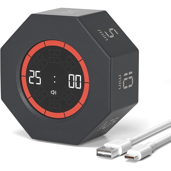 Pomodoro Timer, Rotating Cube Time , Flip Gravity Sensor with 7 Presets(5/10/15/20/25/50/90 Minutes), Visual Progress Bar for , , Tasks, Work, Study (Dark Gray)