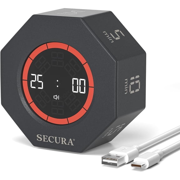 Pomodoro Timer, Rotating Cube Time Tracker, Flip Gravity Sensor with 7 Presets, Visual Progress Bar for ADHD, Kids, Tasks, Work, Study (Dark Gray)