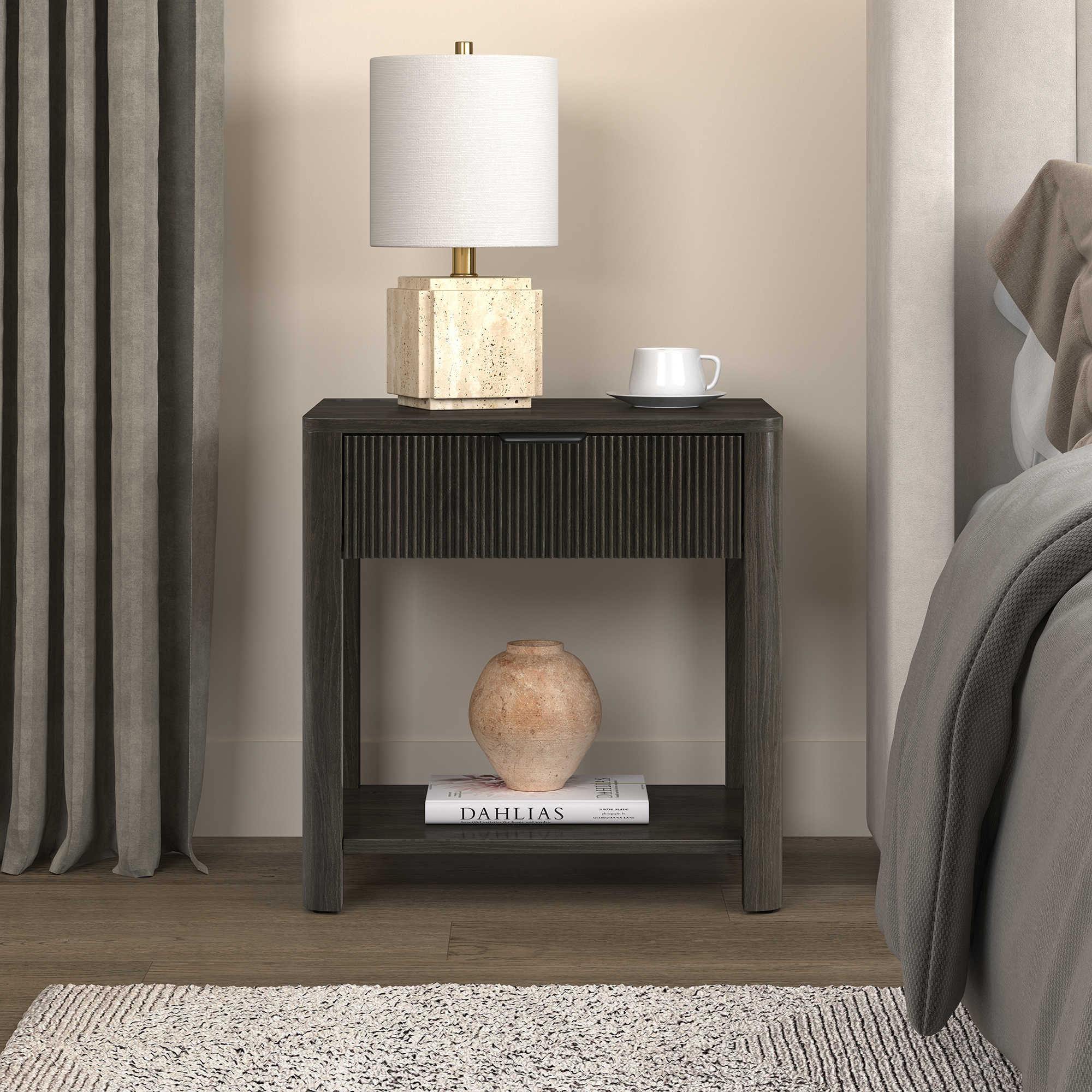 Pomona 24" Wide Rectangular Fluted Nightstand in Alder Brown