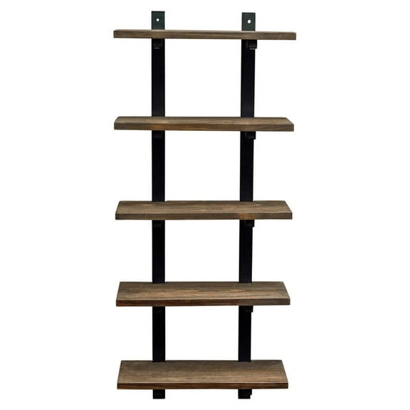 Alaterre Pomona 48"H 5-Shelf Metal and Solid Wood Bath Wall Shelf, Natural