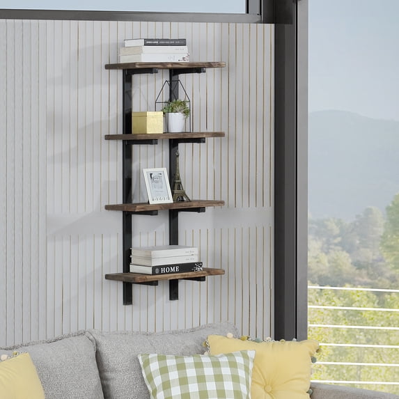 Pomona 48"H Metal and Solid Wood Wall Shelf